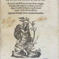 <p>Édition italienne du XVI<sup>e</sup> siècle de  <em>L'Utopie</em> de Thomas More</p>